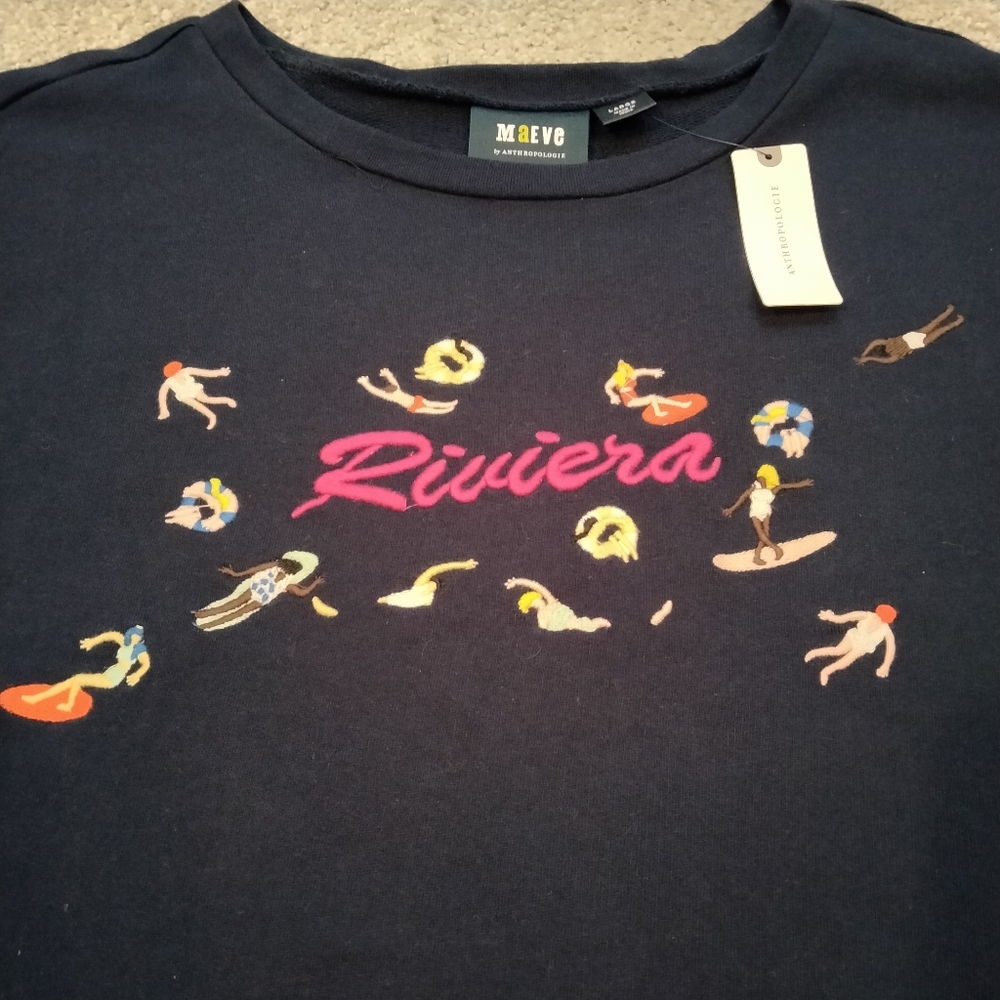NWT Sz L Anthro Maeve Cropped French Terry Sweatshirt - Picture 6 of 8